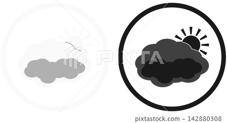 Icon illustration set of clouds and sun in a circle / Illustration material for sunny then cloudy weather Icon illustration set of clouds and sun in a circle / Illustration material for sunny then cloudy weather 142880308