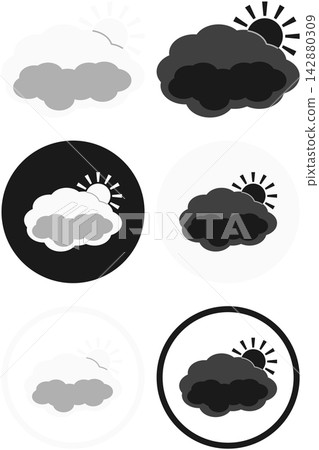 Cloud and Sun Icon Illustration Variation Set / Sunny then Cloudy - Weather Illustration Material 142880309