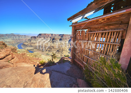 Grand Canyon West Abandoned Mine Structure Overlooking Colorado River Arizona 142880406