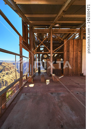 Abandoned Mine Structure Overlooking Grand Canyon West Rugged Industrial Interior Abandoned Mine Structure Overlooking Grand Canyon West Rugged Industrial Interior 142880471