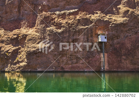 Gauging Station and Cable Tramway on Rugged Cliffs Above the Colorado River Arizona Gauging Station and Cable Tramway on Rugged Cliffs Above the Colorado River Arizona 142880702