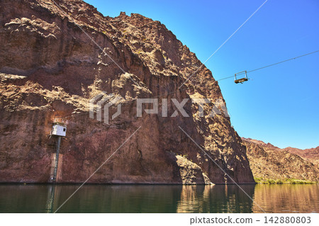 Colorado River Gauging Station Rocky Cliff and Cable Tramway in Arizona Colorado River Gauging Station Rocky Cliff and Cable Tramway in Arizona 142880803
