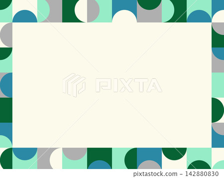 70s-style retro-pop geometric pattern frame material design, green tones. 142880830