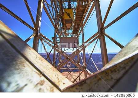 Abandoned Mine Structure Industrial Metal Framework Overlooking Grand Canyon West Abandoned Mine Structure Industrial Metal Framework Overlooking Grand Canyon West 142880860