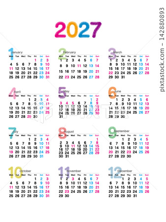 2027 年刺繡風格年曆,星期一為起始日,直式版。 2027 年刺繡風格年曆,星期一為起始日,直式版。 142880893