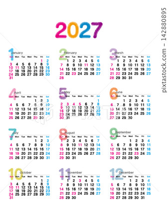 2027 年刺繡風格年曆,星期日為起始日,直式版。 2027 年刺繡風格年曆,星期日為起始日,直式版。 142880895