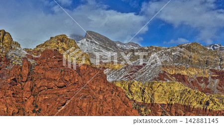 Red Rock Canyon Calico Hills and Snow Covered Turtlehead Peak Panorama Nevada Red Rock Canyon Calico Hills and Snow Covered Turtlehead Peak Panorama Nevada 142881145