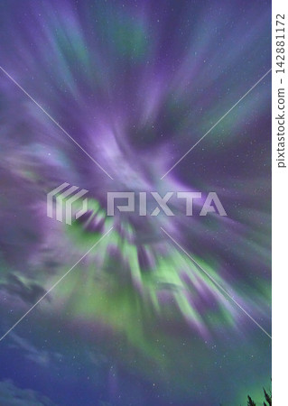 Vivid Northern Lights Aurora Borealis Purple and Green Winter Night Sky Vivid Northern Lights Aurora Borealis Purple and Green Winter Night Sky 142881172