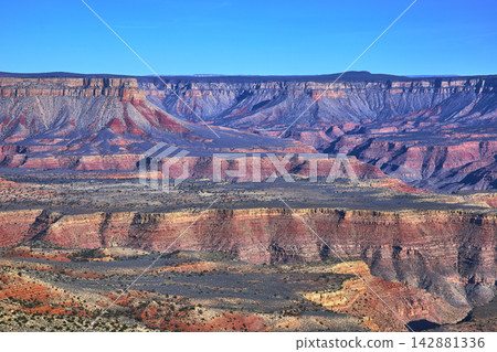 Grand Canyon Twin Point Overlook Expansive Layered Cliffs and Desert Panorama Grand Canyon Twin Point Overlook Expansive Layered Cliffs and Desert Panorama 142881336