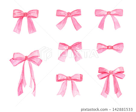 A set of watercolor illustrations of a red ribbon. A set of watercolor illustrations of a red ribbon. 142881533
