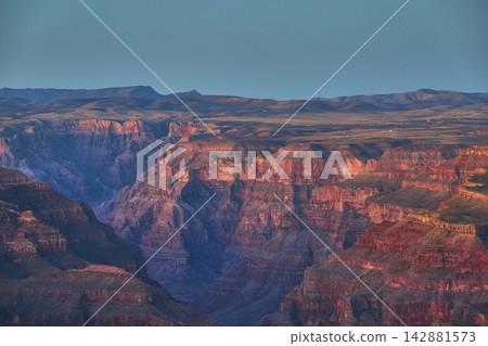Grand Canyon Sunrise View Colorful Rock Formations and Canyon Walls Arizona Grand Canyon Sunrise View Colorful Rock Formations and Canyon Walls Arizona 142881573