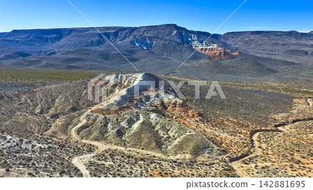 Aerial Arizona Strip Ridgeline Desert Landscape and Distant Mesa Aerial Arizona Strip Ridgeline Desert Landscape and Distant Mesa 142881695