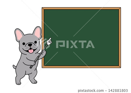An illustration of a French Bulldog holding a pointer and pointing at a blackboard (with explanation/guide). An illustration of a French Bulldog holding a pointer and pointing at a blackboard (with explanation/guide). 142881803