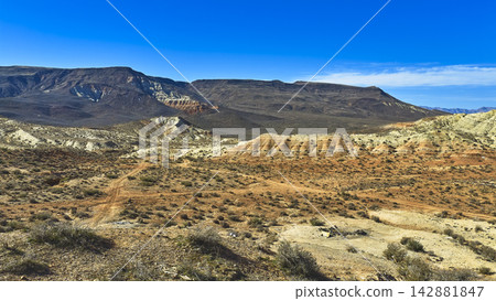 Arizona Strip Desert Landscape Rugged Terrain and Layered Rock Formations Arizona Strip Desert Landscape Rugged Terrain and Layered Rock Formations 142881847