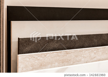 Tile sample color light beige ceramic pattern material abstract design interior object wall flooring decoration porcelain bathroom stoneware kitchen Tile sample color light beige ceramic pattern material abstract design interior object wall flooring decoration porcelain bathroom stoneware kitchen 142881960