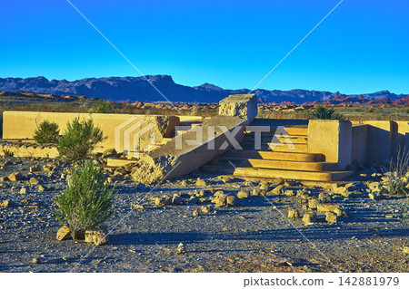 St Thomas Ghost Town Ruins and Desert Landscape at Golden Hour in Nevada St Thomas Ghost Town Ruins and Desert Landscape at Golden Hour in Nevada 142881979
