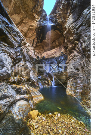 Winter Waterfall and Plunge Pool in Ice Box Canyon Red Rock Canyon Nevada 142881984