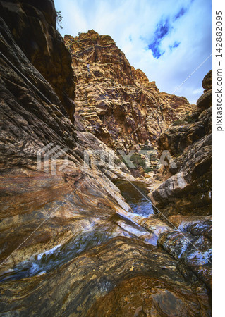 Ice Box Canyon Winter Waterfall and Red Rock Cliffs in Nevada Landscape Ice Box Canyon Winter Waterfall and Red Rock Cliffs in Nevada Landscape 142882095