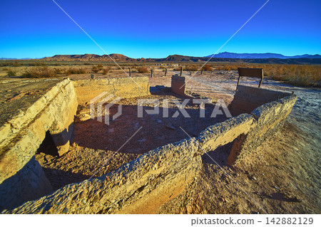 St Thomas Ghost Town Ruins Desert Landscape and Distant Mountains in Nevada St Thomas Ghost Town Ruins Desert Landscape and Distant Mountains in Nevada 142882129