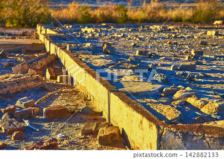 Golden Hour Ruins and Brick Foundations in St Thomas Ghost Town Nevada Golden Hour Ruins and Brick Foundations in St Thomas Ghost Town Nevada 142882133