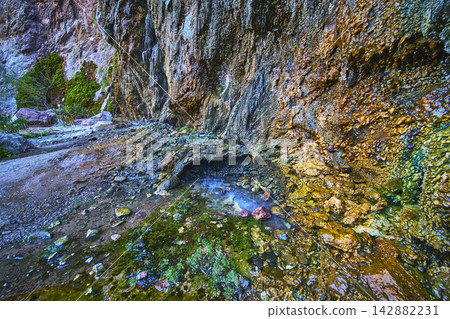 Goldstrike Hot Spring Geothermal Water and Mineral Rock Wall in Canyon Nevada Goldstrike Hot Spring Geothermal Water and Mineral Rock Wall in Canyon Nevada 142882231