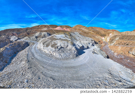 Aerial Panorama Nevada Anniversary Mine Road and Rocky Desert Landscape Aerial Panorama Nevada Anniversary Mine Road and Rocky Desert Landscape 142882259