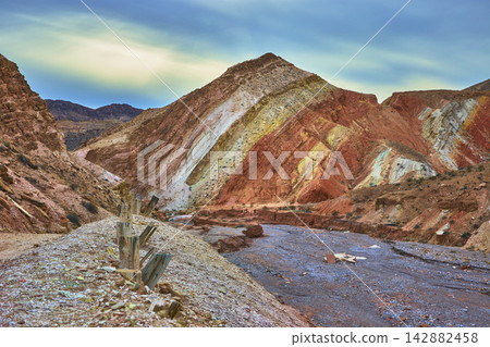 Colorful Geologic Formations and Canyon Landscape at Anniversary Mine Nevada 142882458