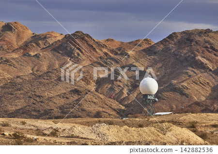 Weather Doppler Radar in Nevada Desert Mountains Technology and Science Landscape Weather Doppler Radar in Nevada Desert Mountains Technology and Science Landscape 142882536