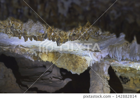 Cave Stalactites Mineral Formations and Textured Rock Macro Detail Cave Stalactites Mineral Formations and Textured Rock Macro Detail 142882814