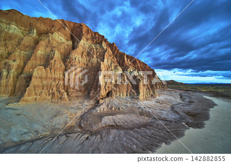 Cathedral Gorge State Park Dramatic Cliffs and Stormy Sky in Nevada 142882855