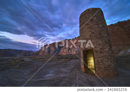 CCC Water Tower at Blue Hour in Cathedral Gorge State Park Nevada CCC Water Tower at Blue Hour in Cathedral Gorge State Park Nevada 142883250