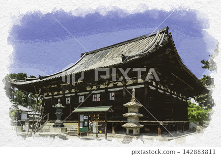 Watercolor style painting of the main hall of Kakurinji Temple in Kakogawa, Hyogo Prefecture. Watercolor style painting of the main hall of Kakurinji Temple in Kakogawa, Hyogo Prefecture. 142883811