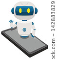 AI Agent: An image illustration of an AI robot and a smartphone. 142883829