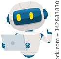 Image illustration of an AI robot holding a tablet. 142883830
