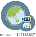 AI Agent: An image illustration of an AI robot and Earth. 142883837