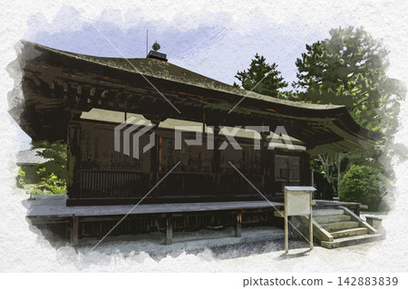 Watercolor style painting: Kakogawa, Kakurinji Temple, Taishido Hall, Kakogawa City, Hyogo Prefecture 142883839