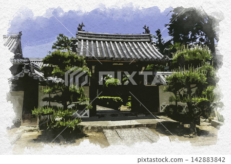 Watercolor style painting: Kakurinji Temple, Hoshōin, Kakogawa, Hyogo Prefecture Watercolor style painting: Kakurinji Temple, Hoshōin, Kakogawa, Hyogo Prefecture 142883842
