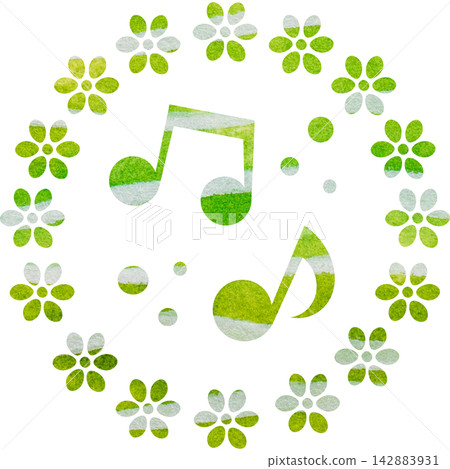 An illustration of a musical note icon with a beautiful watercolor pattern. An illustration of a musical note icon with a beautiful watercolor pattern. 142883931
