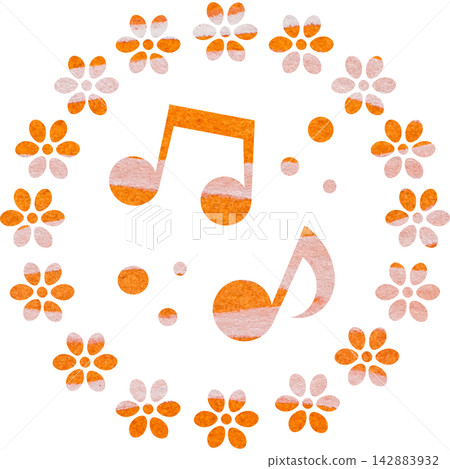 An illustration of a musical note icon with a beautiful watercolor pattern. An illustration of a musical note icon with a beautiful watercolor pattern. 142883932