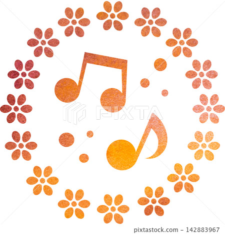 An illustration of a musical note icon with a beautiful watercolor pattern. An illustration of a musical note icon with a beautiful watercolor pattern. 142883967
