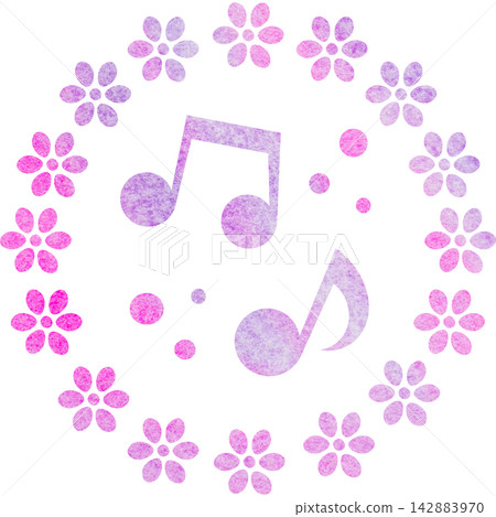 An illustration of a musical note icon with a beautiful watercolor pattern. An illustration of a musical note icon with a beautiful watercolor pattern. 142883970
