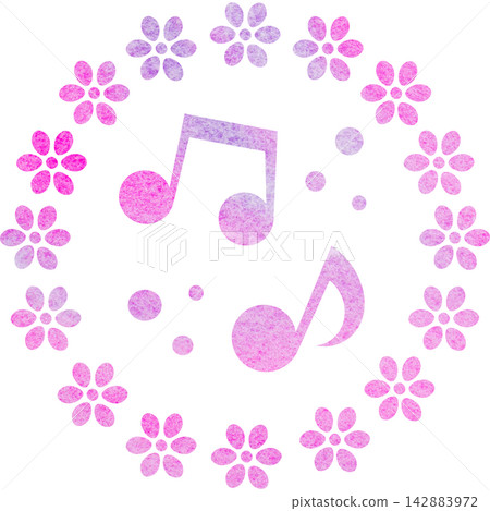 An illustration of a musical note icon with a beautiful watercolor pattern. An illustration of a musical note icon with a beautiful watercolor pattern. 142883972