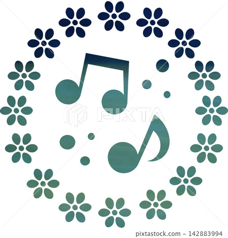 An illustration of a musical note icon with a beautiful watercolor pattern. An illustration of a musical note icon with a beautiful watercolor pattern. 142883994