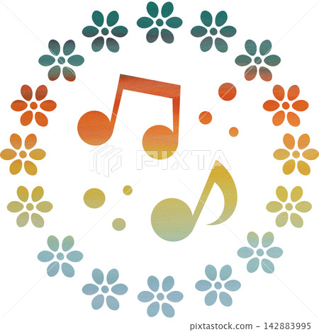 An illustration of a musical note icon with a beautiful watercolor pattern. An illustration of a musical note icon with a beautiful watercolor pattern. 142883995