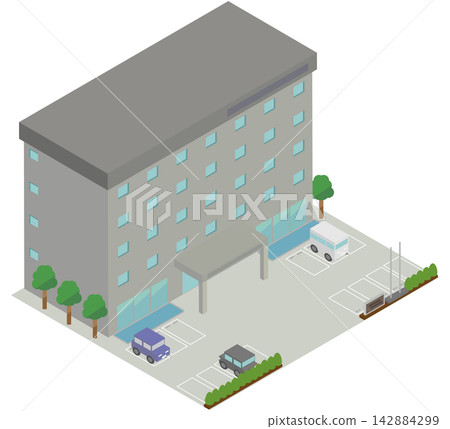 Isometric illustration of a hotel building Isometric illustration of a hotel building 142884299