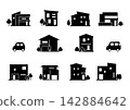 房屋和汽車圖示插圖集（黑色） 142884642