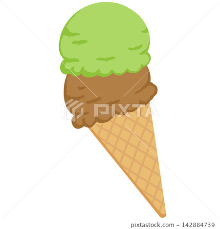Illustration of a two-scoop ice cream cone 142884739