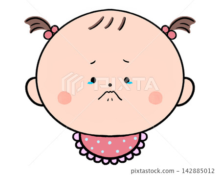 Illustration of a baby girl trying to hold back tears. Illustration of a baby girl trying to hold back tears. 142885012