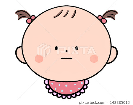 Illustration of a baby girl wearing a bib, hand-drawn. Illustration of a baby girl wearing a bib, hand-drawn. 142885013