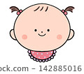 An illustration of a smiling baby girl wearing a bib. 142885016